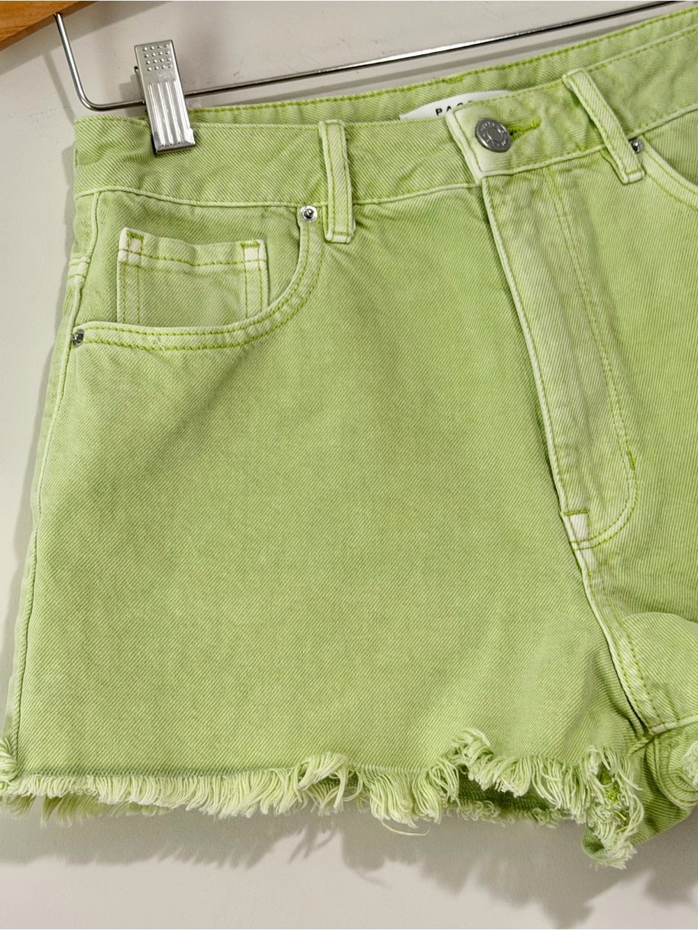 PacSun High Rise Festival Lime Green Frayed Hem Denim Shorts - Picture 4 of 9